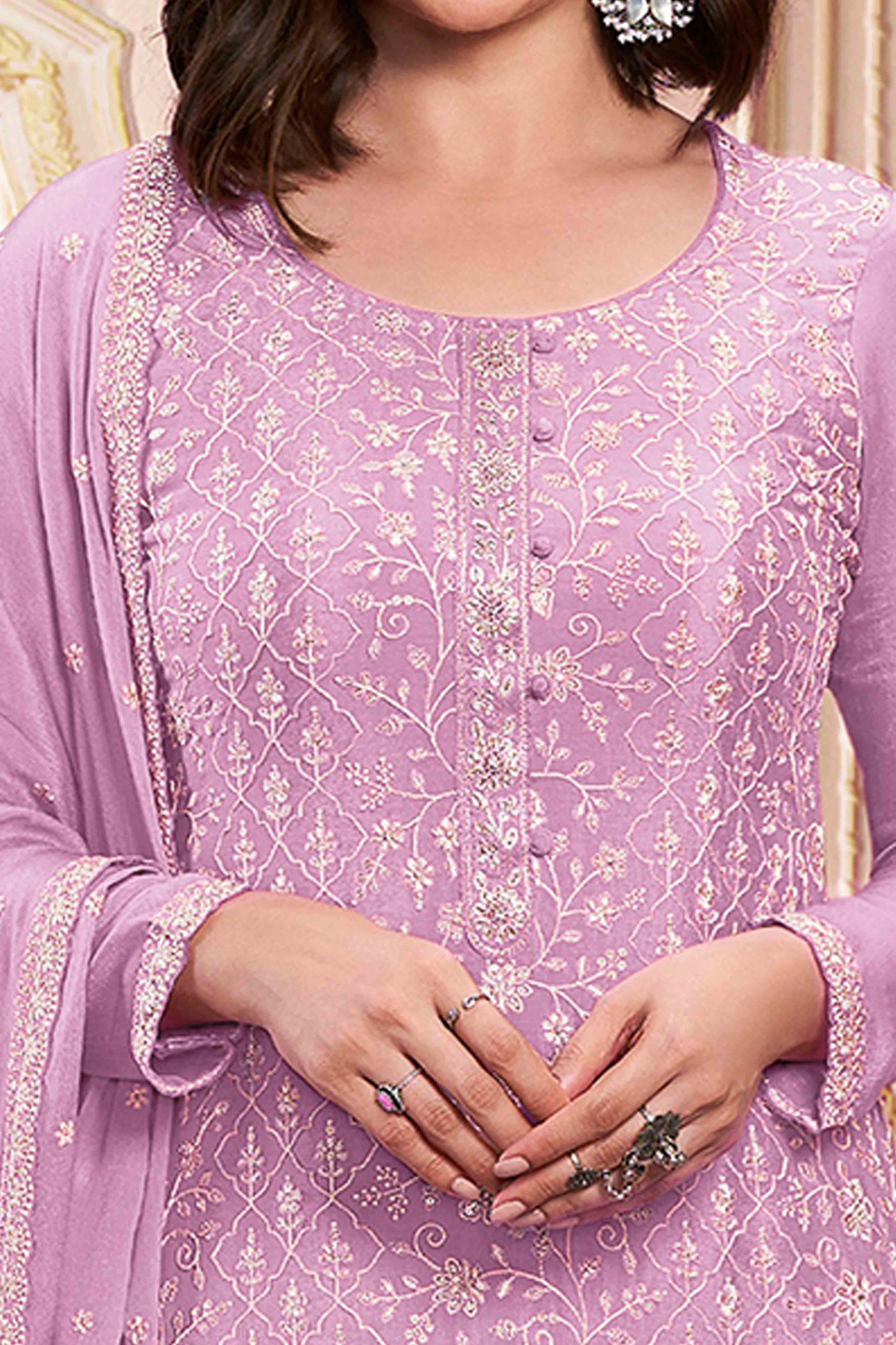 Light Pink Floral Sequins Embroidery Georgette Semi Stitched Salwar Suit