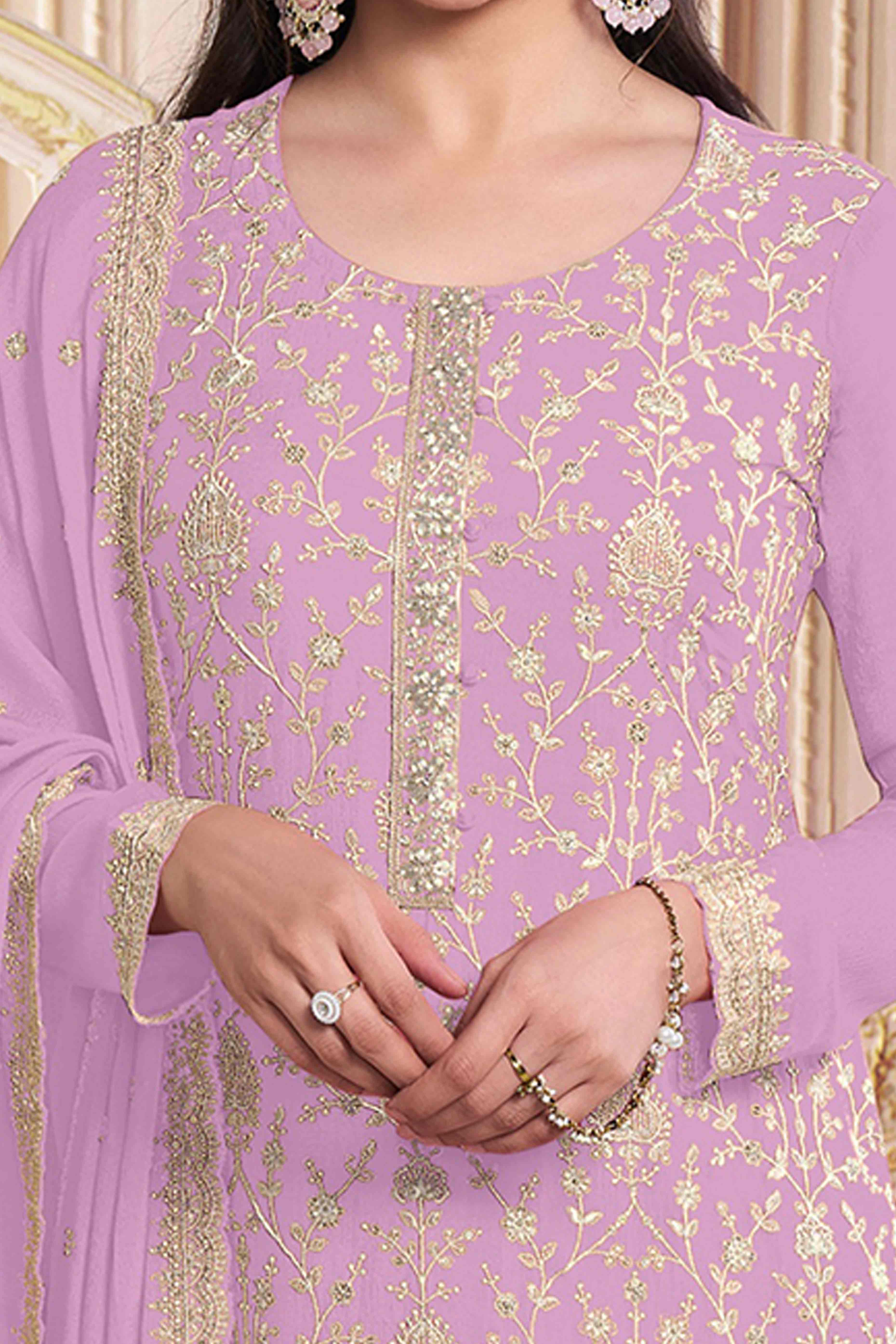 Light Pink Floral Sequins Embroidery Georgette Semi Stitched Salwar Suit