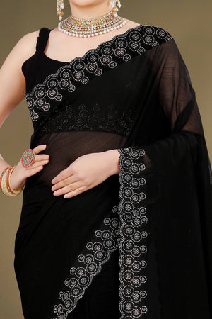 Black Solid With Swarovski Work Chiffon Saree
