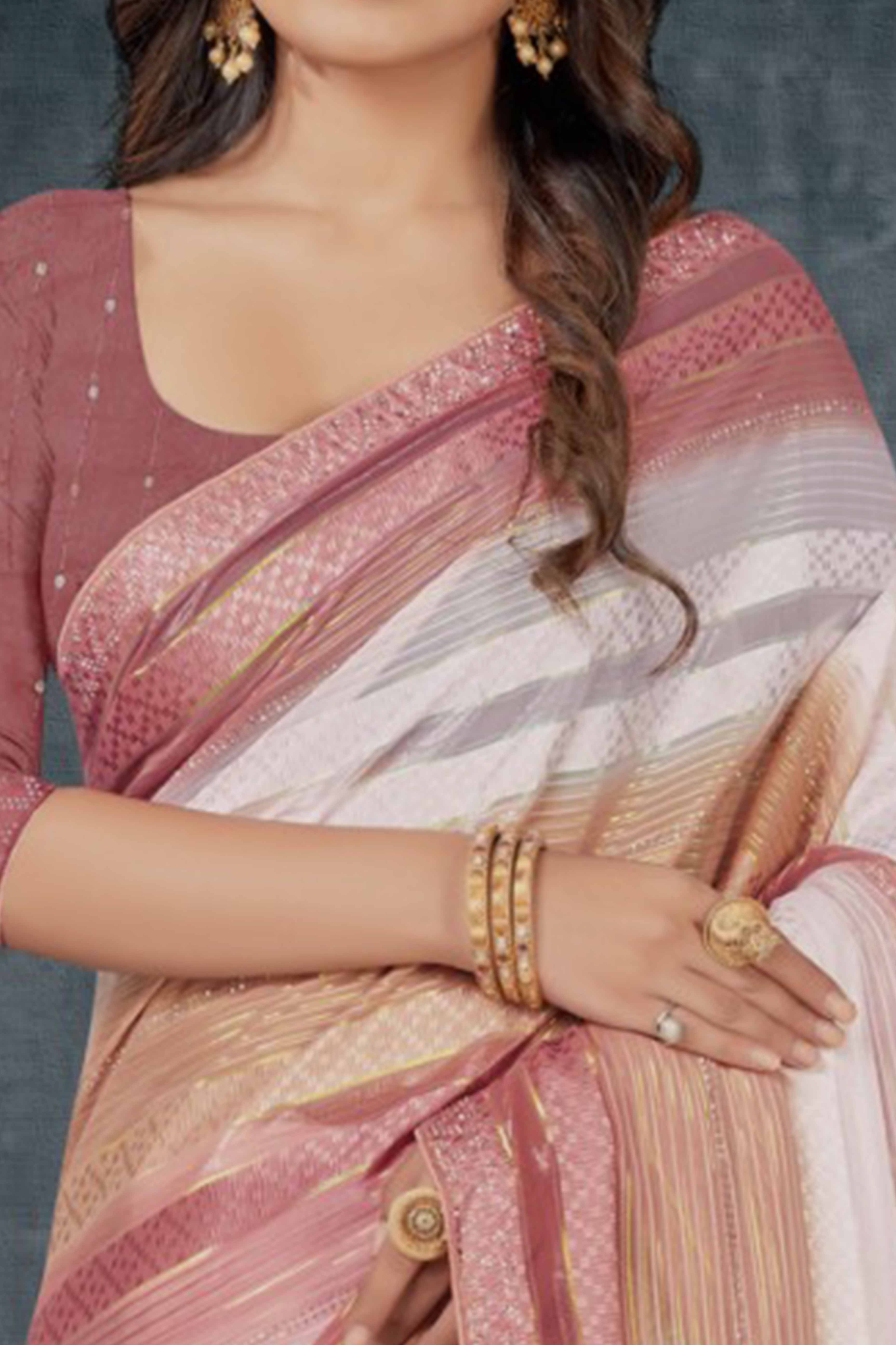 Rose Pink Woven Design Saree Crafted in Sheer and Elegant Poly Georgette