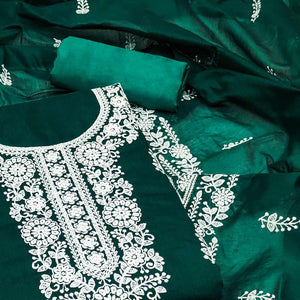 Green Floral Embroidered Modal Dress Material