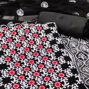 Black Embroidered Georgette Dress Material