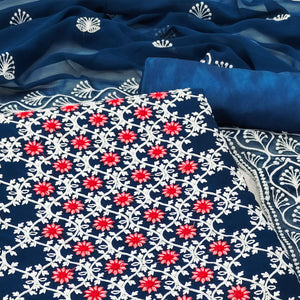 Blue Embroidered Georgette Dress Material