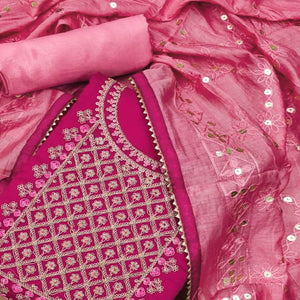 Pink Floral Embroidered Modal Dress Material