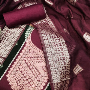 Maroon Woven Chanderi Dress Material