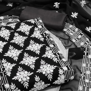 Black Floral Embroidered Georgette Dress Material