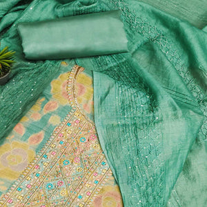 Turquoise Floral Embroidered Modal Dress Material