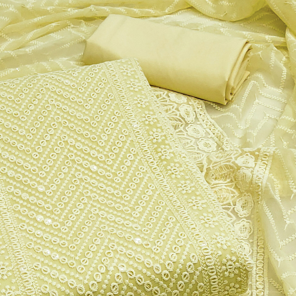 Yellow Sequins Embroidered Georgette Dress Material