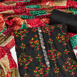 Black Floral Embroidered Cotton Blend Dress Material
