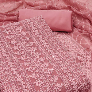 Dusty Pink Lucknowi Embroidered Georgette Dress Material