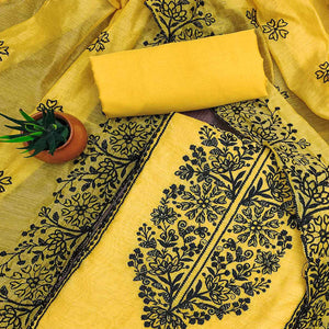 Yellow Floral Embroidered Chanderi Dress Material