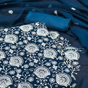 Blue Floral Embroidered Georgette Dress Material