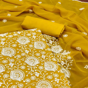 Mustard Floral Embroidered Georgette Dress Material