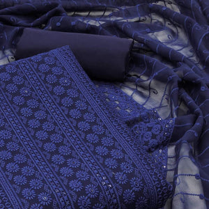 Navy Blue Floral Sequins Embroidered Georgette Dress Material