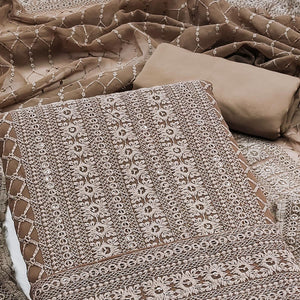 Brown Chikankari Work Georgette Dress Material