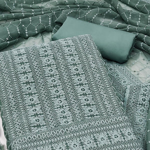 Grey Chikankari Work Georgette Dress Material