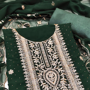 Green Floral Embroidery With Stonework Georgette Dress Material