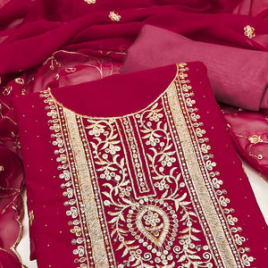Maroon Floral Embroidery With Stonework Georgette Dress Material