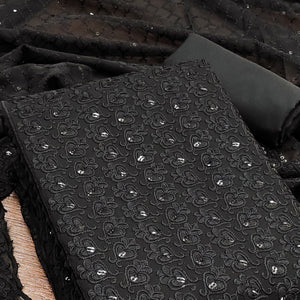 Black Sequins Embroidered Georgette Dress Material