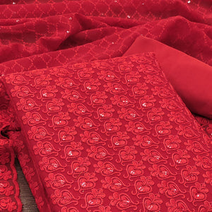 Red Sequins Embroidered Georgette Dress Material