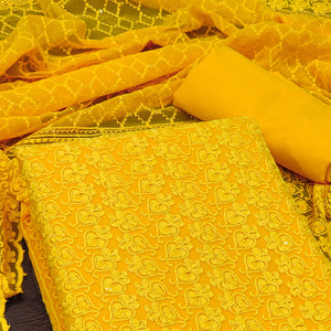 Yellow Sequins Embroidered Georgette Dress Material