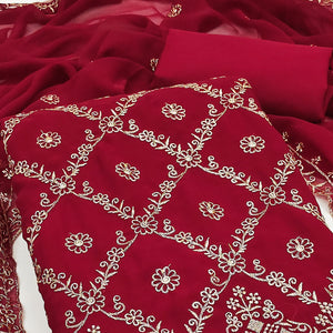 Drape Yourself In Luxury Maroon Floral Embroidered Georgette Dress Material