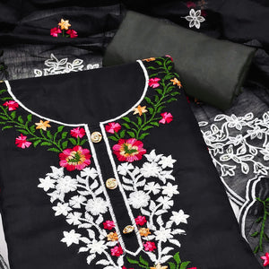 The Perfect Blend of Grace Black Floral Sequins Embroidered Chanderi Dress Material