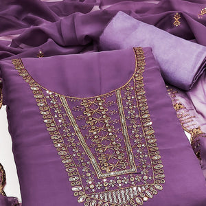 Lilac Purple Georgette Dress Material Featuring Floral Sequins Embroidery