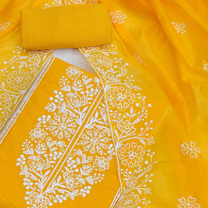 Mustard Floral Embroidered Chanderi Silk Dress Material For Graceful Styling
