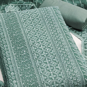 Sage Green Floral Thread Embroidery With Sequins Highlighted Georgette Dress Material