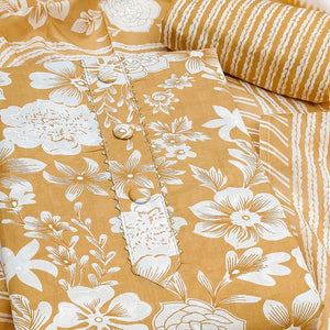 Chikoo Floral Printed Pure Cotton Dress Material With A Fresh Elegant Appeal