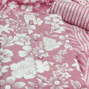 Onion Pink Floral Printed Pure Cotton Dress Material With A Fresh Elegant Appeal