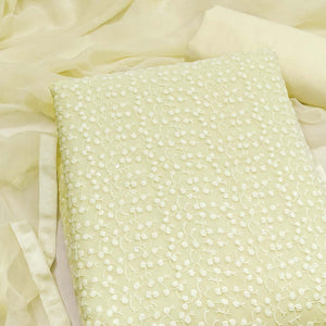 Stylish Cream Thread Embroidered With Sequins Work Georgette Dress Material For Ethnic Styling