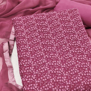 Stylish Mauve Thread Embroidered With Sequins Work Georgette Dress Material For Ethnic Styling