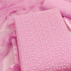 Stylish Pink Thread Embroidered With Sequins Work Georgette Dress Material For Ethnic Styling