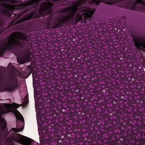 Stylish Wine Thread Embroidered With Sequins Work Georgette Dress Material For Ethnic Styling