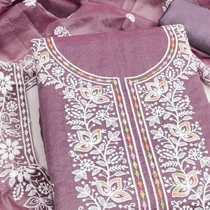 Graceful Onion Pink Floral Thread Embroidery Chanderi Silk Designer Dress Material
