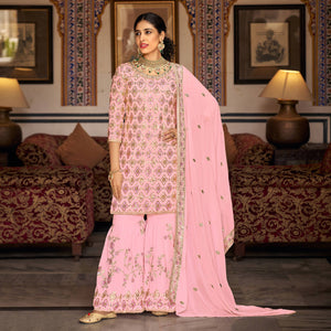 Pink Sequins Embroidered Georgette Semi Stitched Suit
