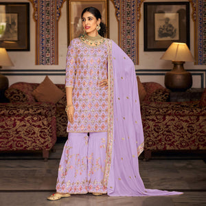Light Purple Sequins Embroidered Georgette Semi Stitched Suit
