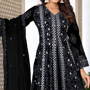Black Floral Sequins Embroidered Georgette Semi Stiched Suit
