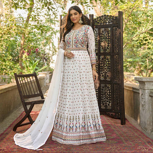 White Floral Sequins Embroidered Georgette Semi Stitched Anarkali Suit