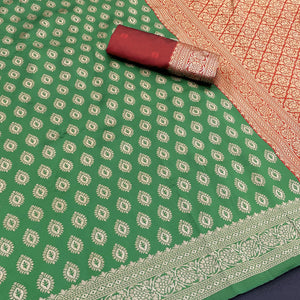 Green Floral Zari Woven Banarasi Silk Saree For Timeless Elegance