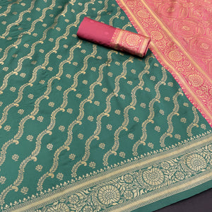 Graceful Rama Blue Banarasi Silk Saree Featuring Intricate Floral Zari Weaving Work