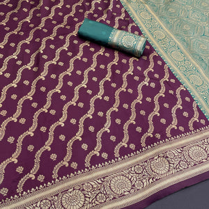 Graceful Wine Banarasi Silk Saree Featuring Intricate Floral Zari Weaving Work