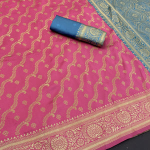 Graceful Pink Banarasi Silk Saree Featuring Intricate Floral Zari Weaving Work