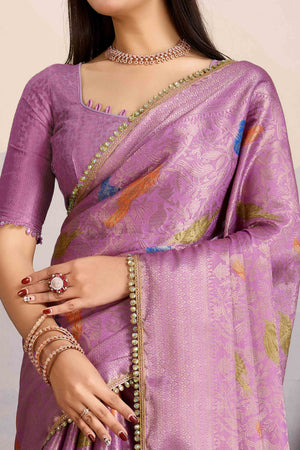Purple Zari Weaving Mysore Brocade Silk Saree