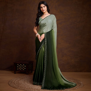 Green Swarovski Border Work Chinon Ombre Saree