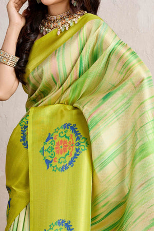 Green Kanoko Print Weaving Soft Banarasi Silk Saree