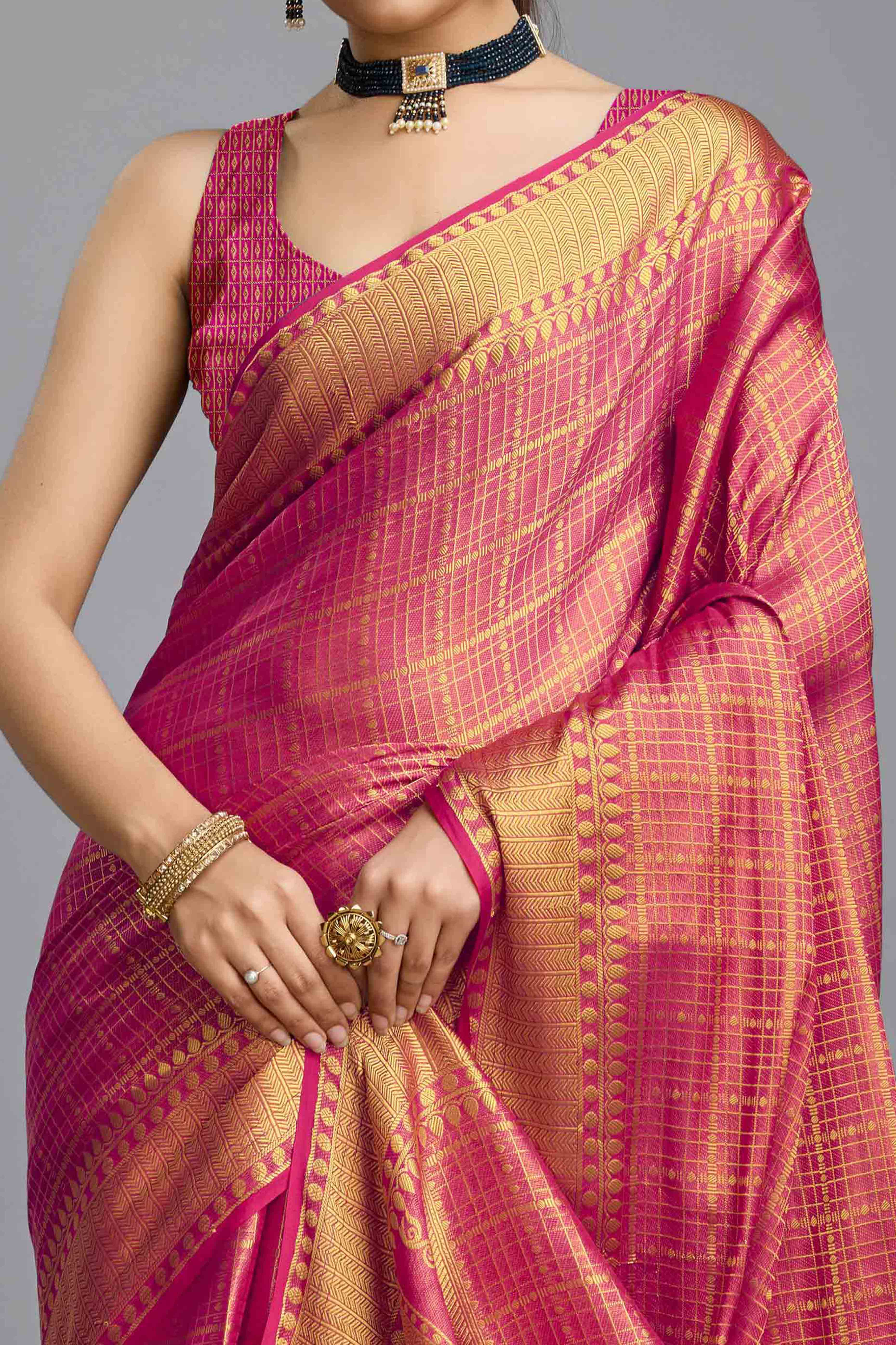 Pink Brocade Zari Weaving Mysore Silk Saree
