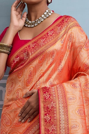 Orange Kanjivaram Silk Saree Accented with Traditional Zari Work